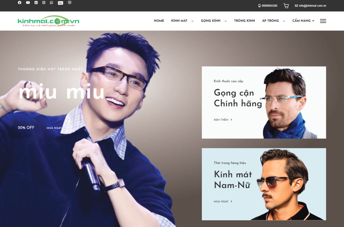 Trang chủ website Mắt Kính Thanh Lịch trên máy tính