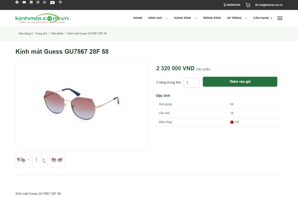 Trang chi tiết sản phẩm kính mát Guess GU7867