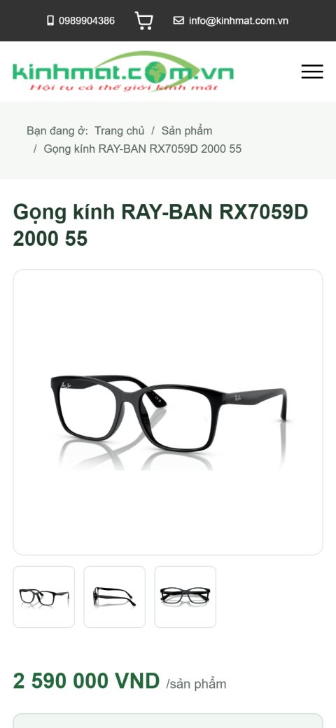 Trang sản phẩm gọng kính Ray-Ban trên điện thoại