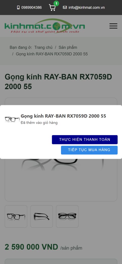 Đã thêm sản phẩm vào giỏ hàng trên điện thoại