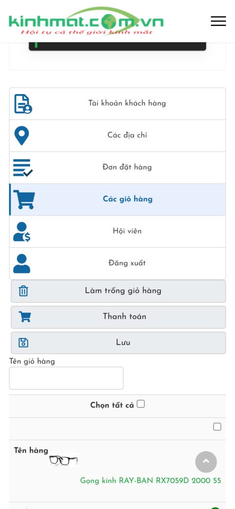 Giỏ hàng trên điện thoại