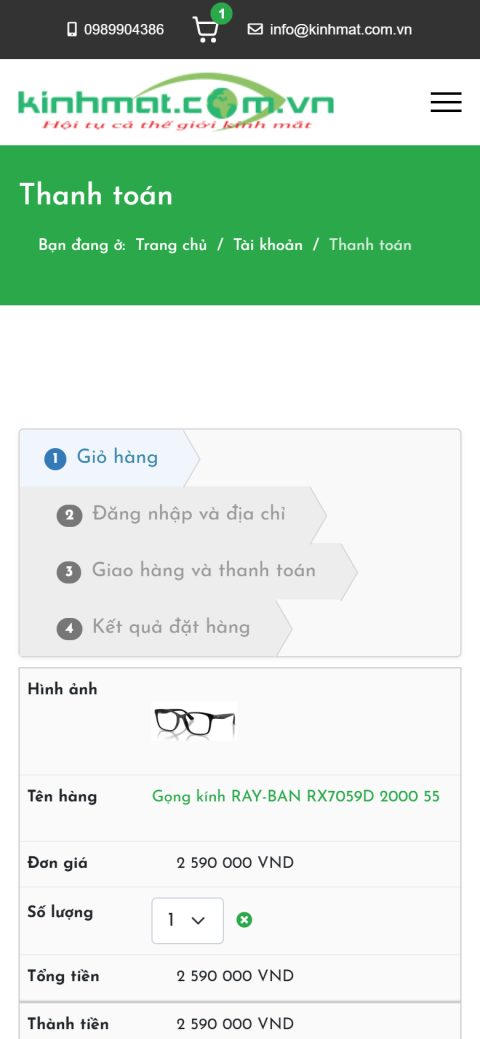 Bước 1 thanh toán trên điện thoại
