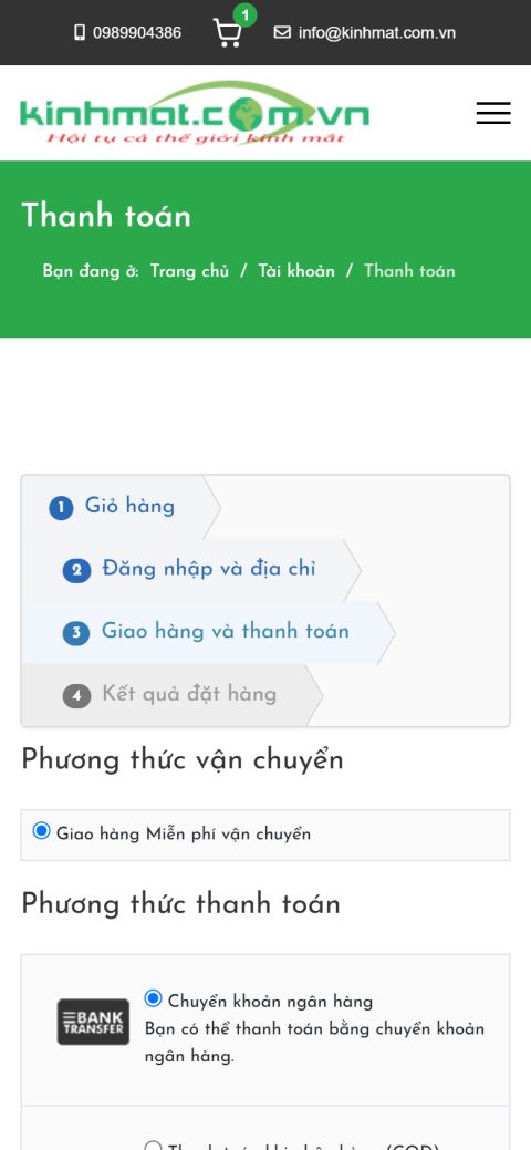 Bước 3 trên điện thoại, vận chuyển và thanh toán