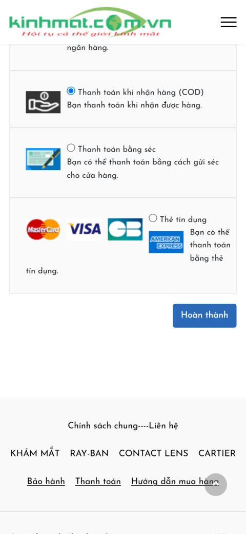 Chọn phương thức thanh toán trên điện thoại